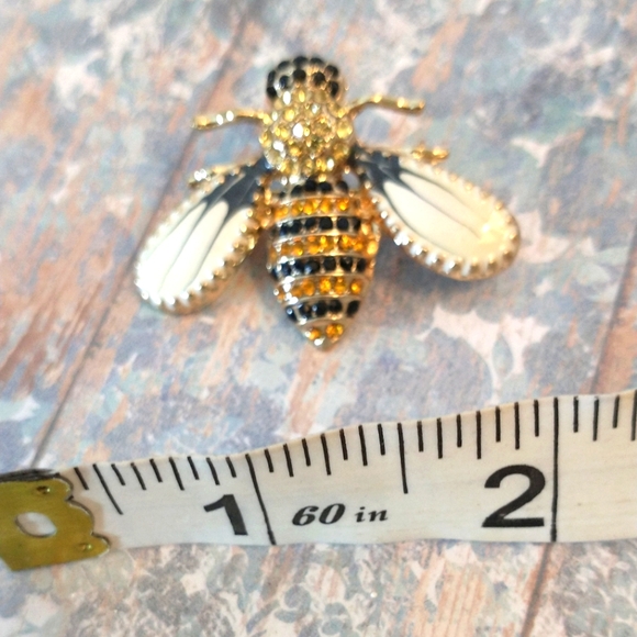 Enamel Bee Rhinestone Brooch - Picture 2 of 6